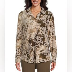 Multiples Tie-Dye Jacquard Knit Point Collar Long Roll-Tab Sleeve Shirt 3X